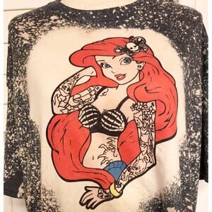 Little Mermaid Tattoo Ariel Bleach Dye Handmade Graphic Tee